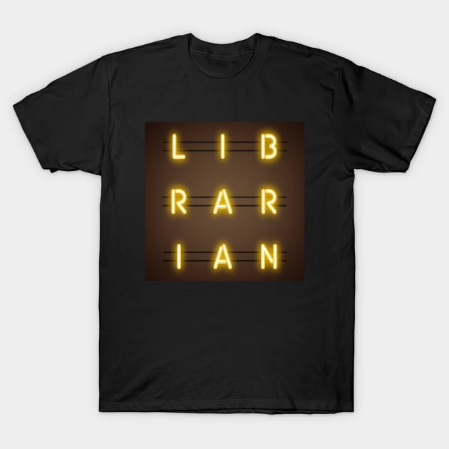 Librarian Neon Sign Boxed Typography T-Shirt by Magic Moon